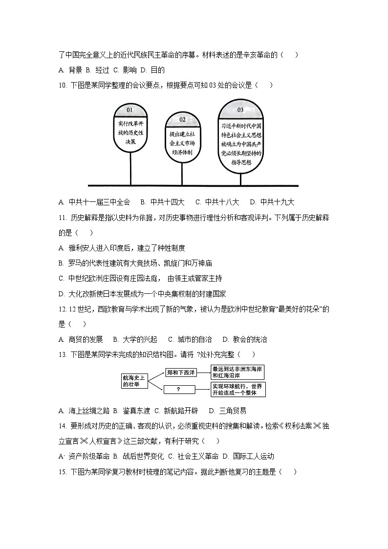 2025年辽宁省丹东市中考二模历史试卷(学生版)第3页
