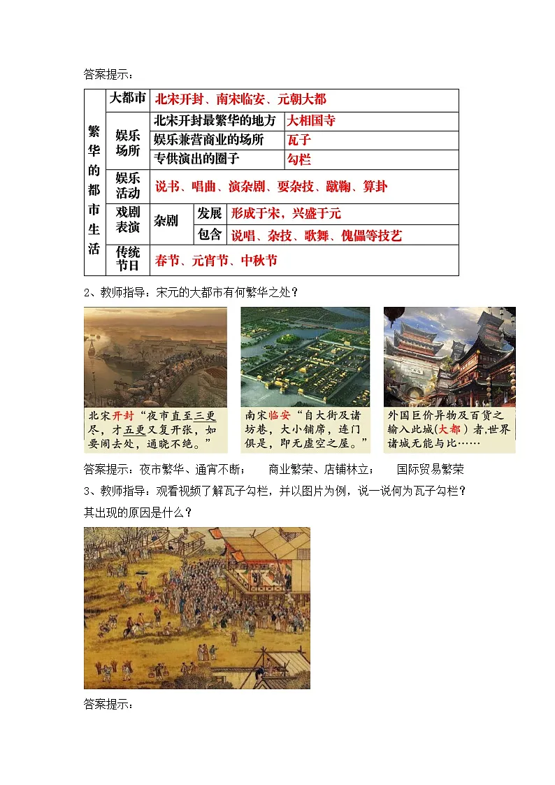 人教版部编初中历史七下2-12《宋元时期的都市和文化》教学设计第2页