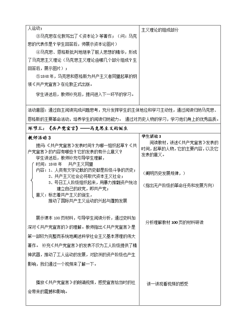 人教版部编初中历史九上7-21《马克思主义的诞生和国际共产主义运动的兴起》教学设计第3页