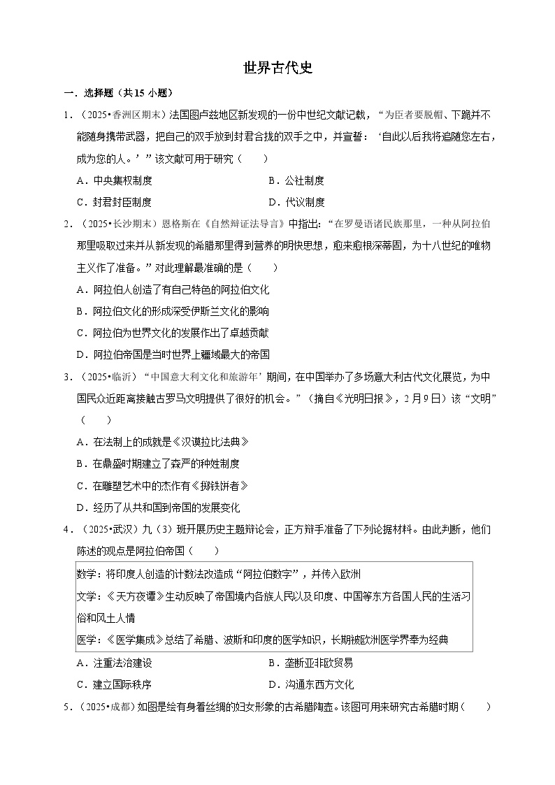 2026年中考历史一轮复习（专练） 世界古代史（含解析）