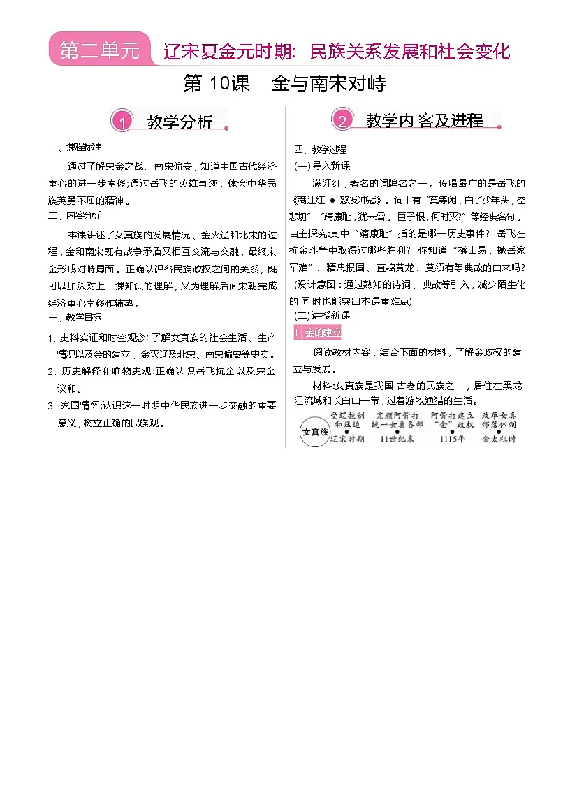 2026年春统编版七年级历史下册 第10课 金与南宋对峙(教案)第1页