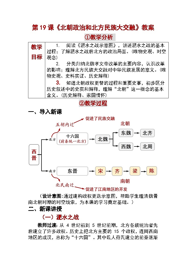 4.19 北朝政治和北方民族大交融 教学设计 —2025—2026学年七年级·上册《中国历史》(统编版)第1页