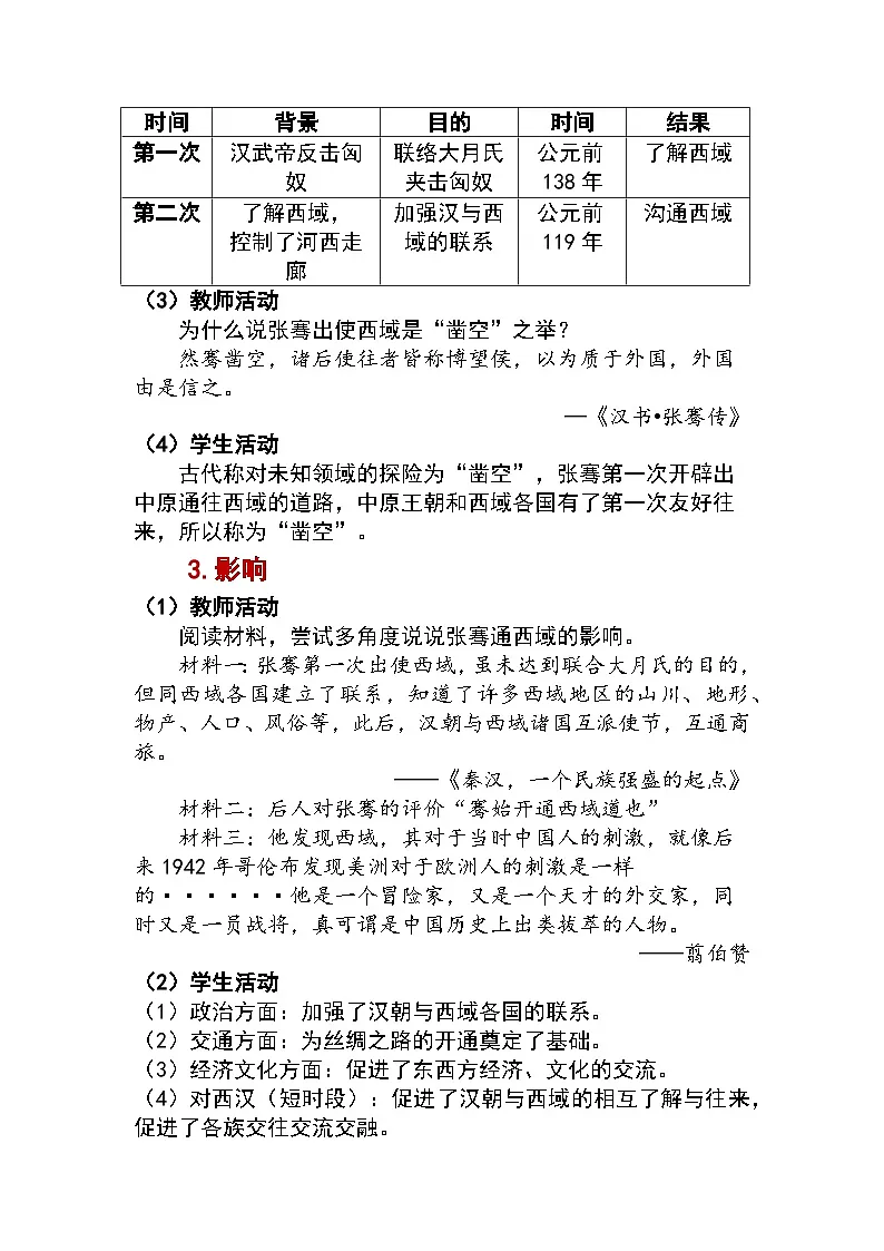 3.14 丝绸之路的开通与经营西域 教学设计 —2025—2026学年七年级·上册《中国历史》(统编版)第3页