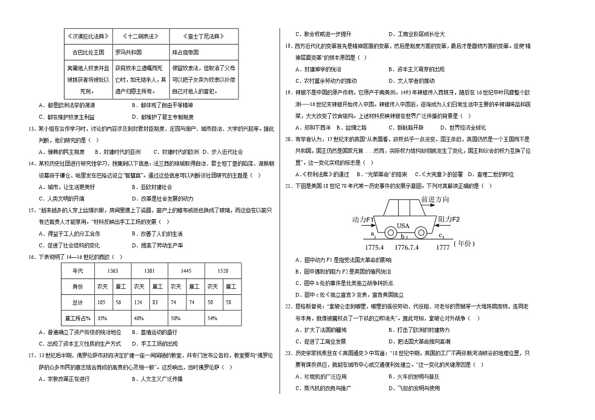 九年级历史期中模拟卷02(考试版A3)(统编版)第2页