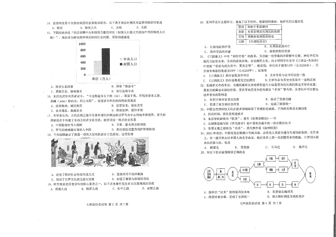 2023-2024学年七年级上学期南沙区期末考试历史试题(学生版)第2页