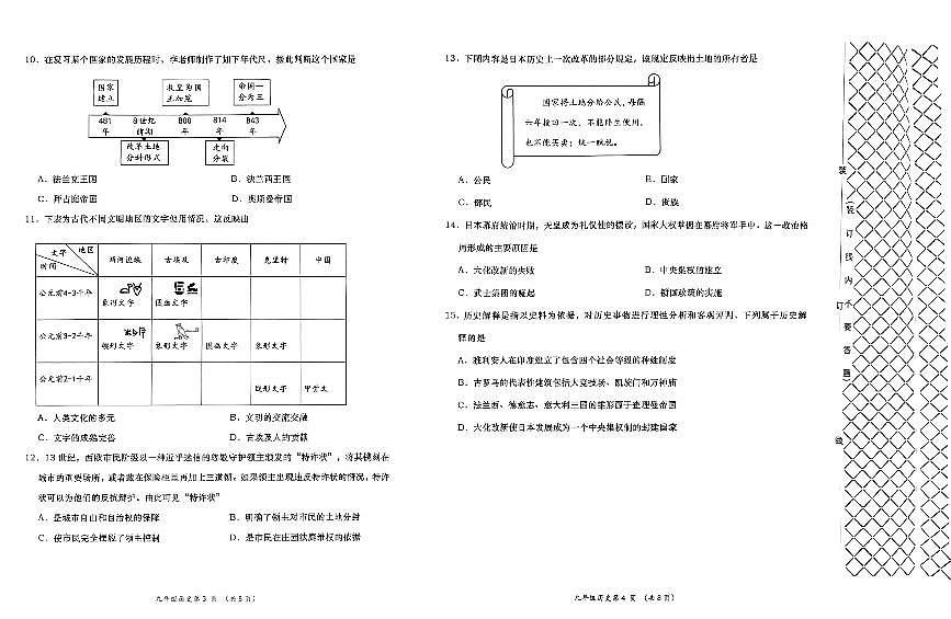 辽宁省大连市甘井子区2025-2026学年上学期九年级历史期中试卷(含答案)第2页