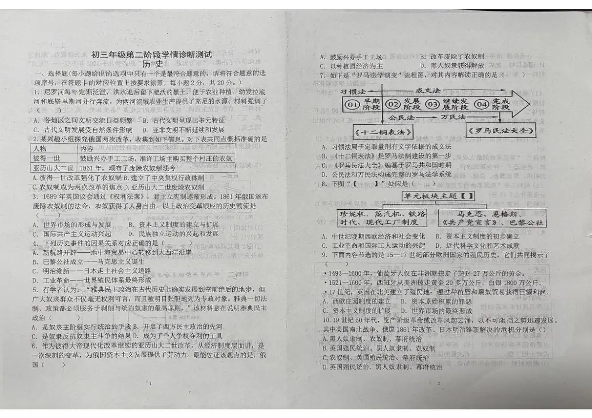 内蒙古自治区通辽市开鲁县2025-2026学年九年级上学期11月期中历史试题第1页