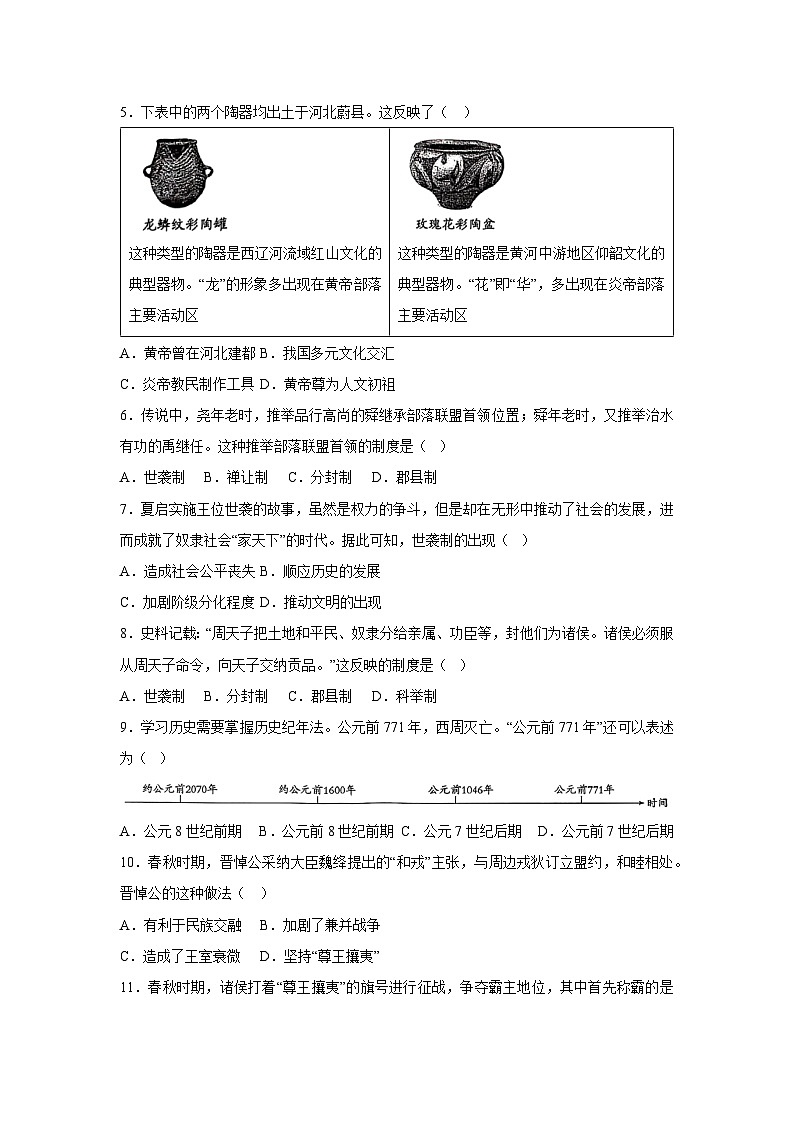 云南省2025-2026学年七年级上学期期中模拟卷历史试卷(学生版)第2页