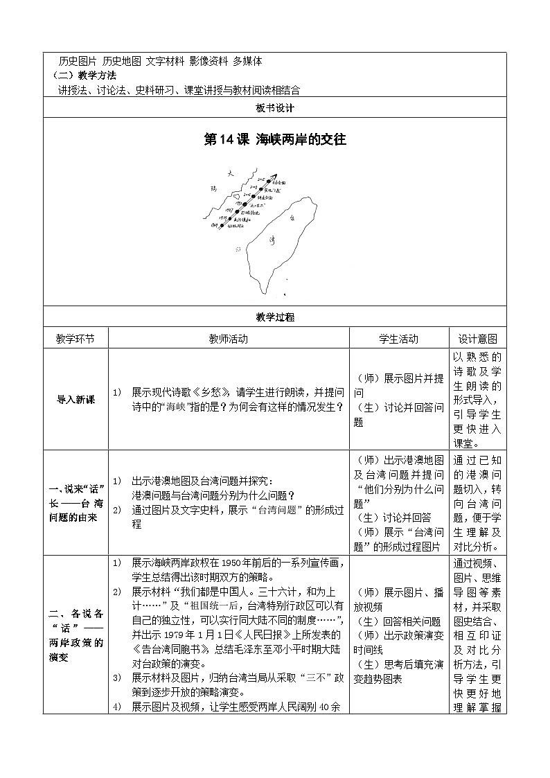 人教版部编初中历史八下4-14《海峡两岸的交往》教学设计第2页