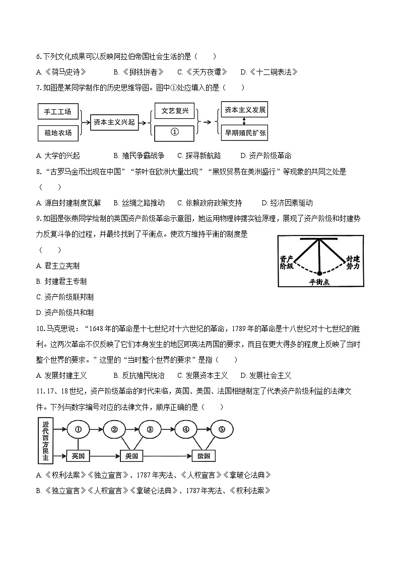 2025-2026学年山东省济宁市汶上县九年级(上)期中历史试卷(含答案)第2页