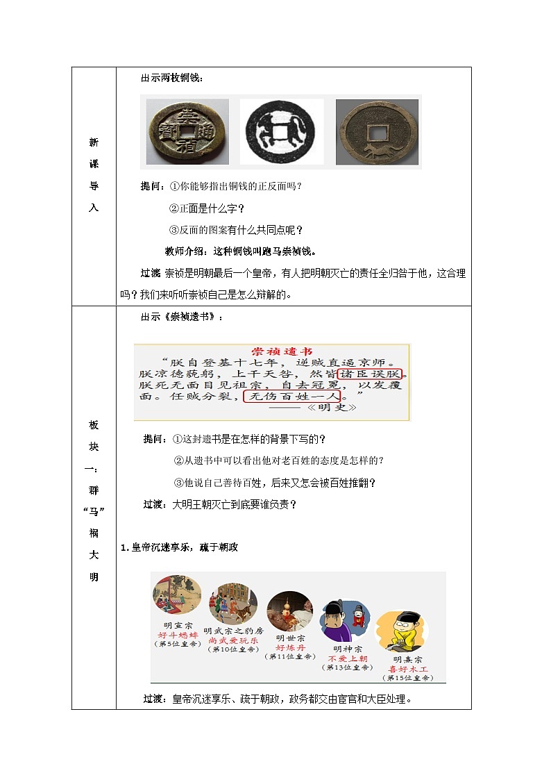 人教版中国历史七年级下册第17课 明朝的灭亡-表格式教案第2页
