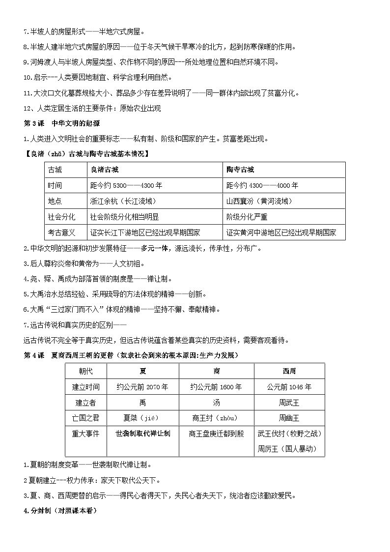 统编版(2024)七年级上册历史期末复习全册考点提纲精简版(含答案) 讲义第2页
