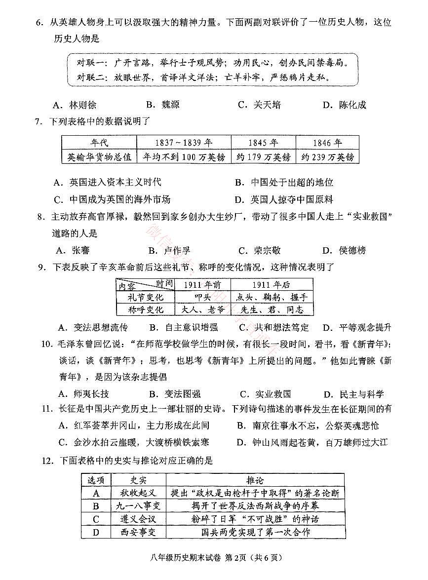 辽宁抚顺新抚区2024-2025八年级上学期期末历史试卷+答案第2页