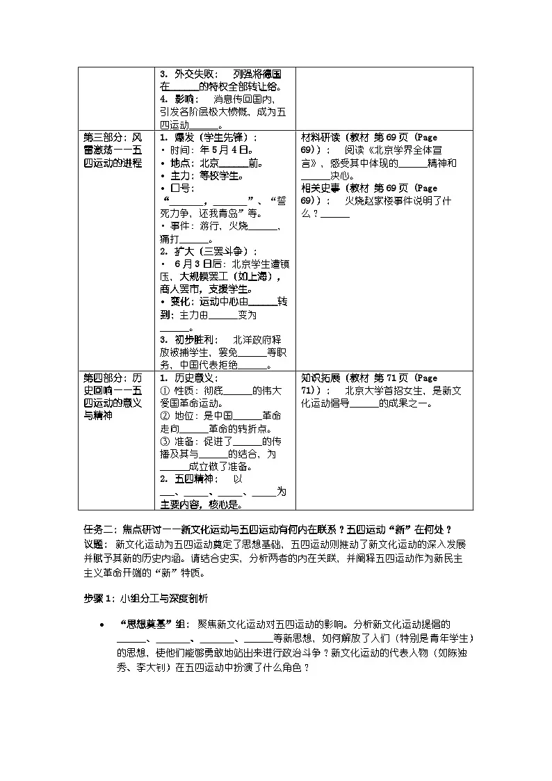 第四单元 第十一课《五四运动》导学案第3页