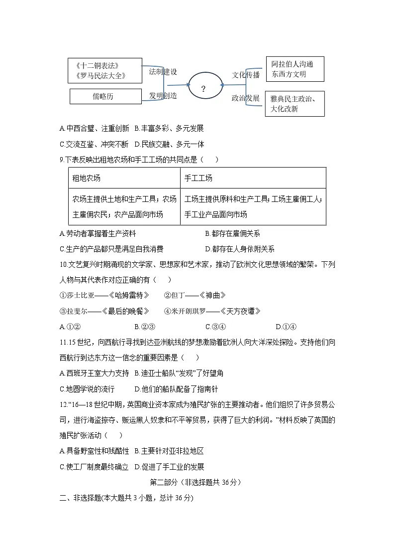 陕西省汉中市宁强县2025-2026学年九年级上学期期中统考历史试卷(学生版)第3页