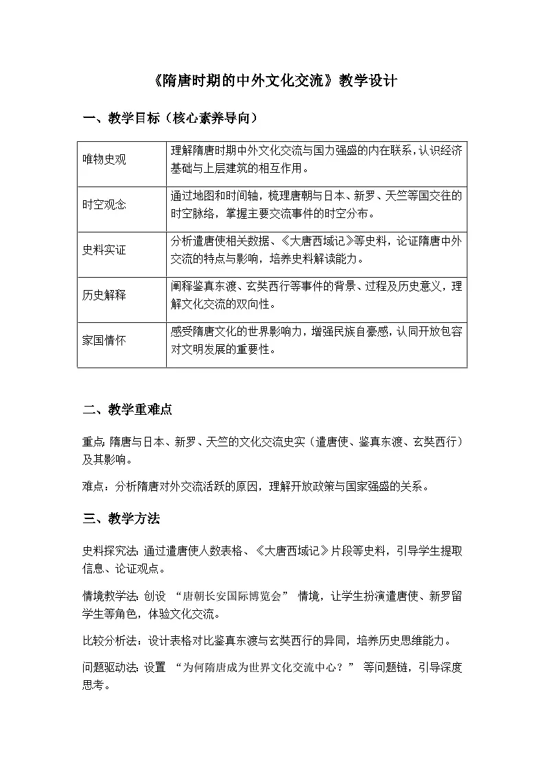 1.6 隋唐时期的中外文化交流 教学设计-2025-2026学年七年级下册《历史》统编版第1页