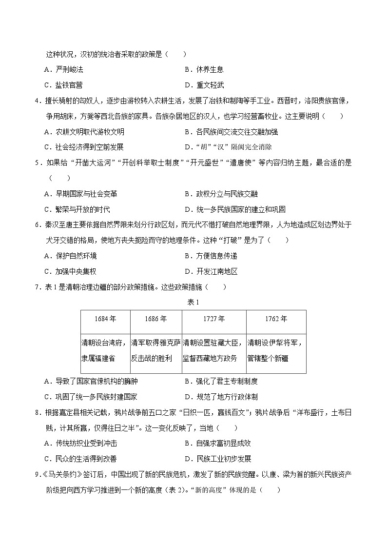 2024年中考历史(山东济南)第二次模拟考试(含答案)第2页