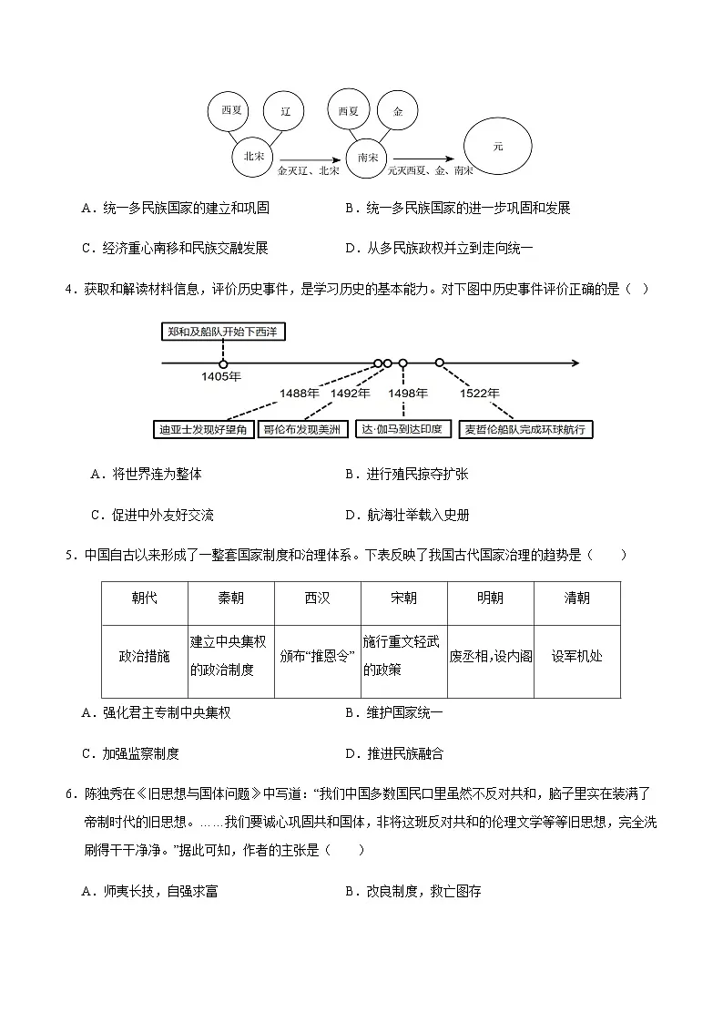 2024年中考历史(内蒙古呼和浩特)第三次模拟考试(含答案)第2页