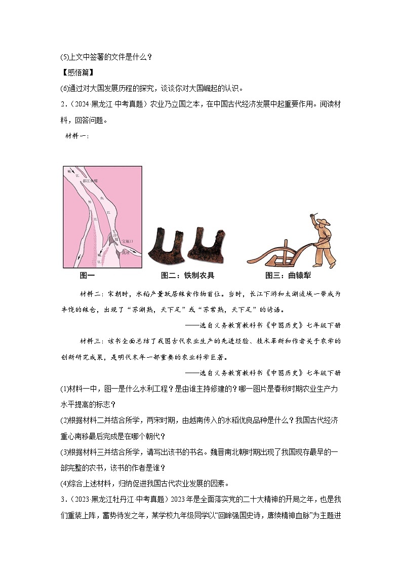 中考历史真题汇编——(黑龙江)综合材料题(含答案)第2页