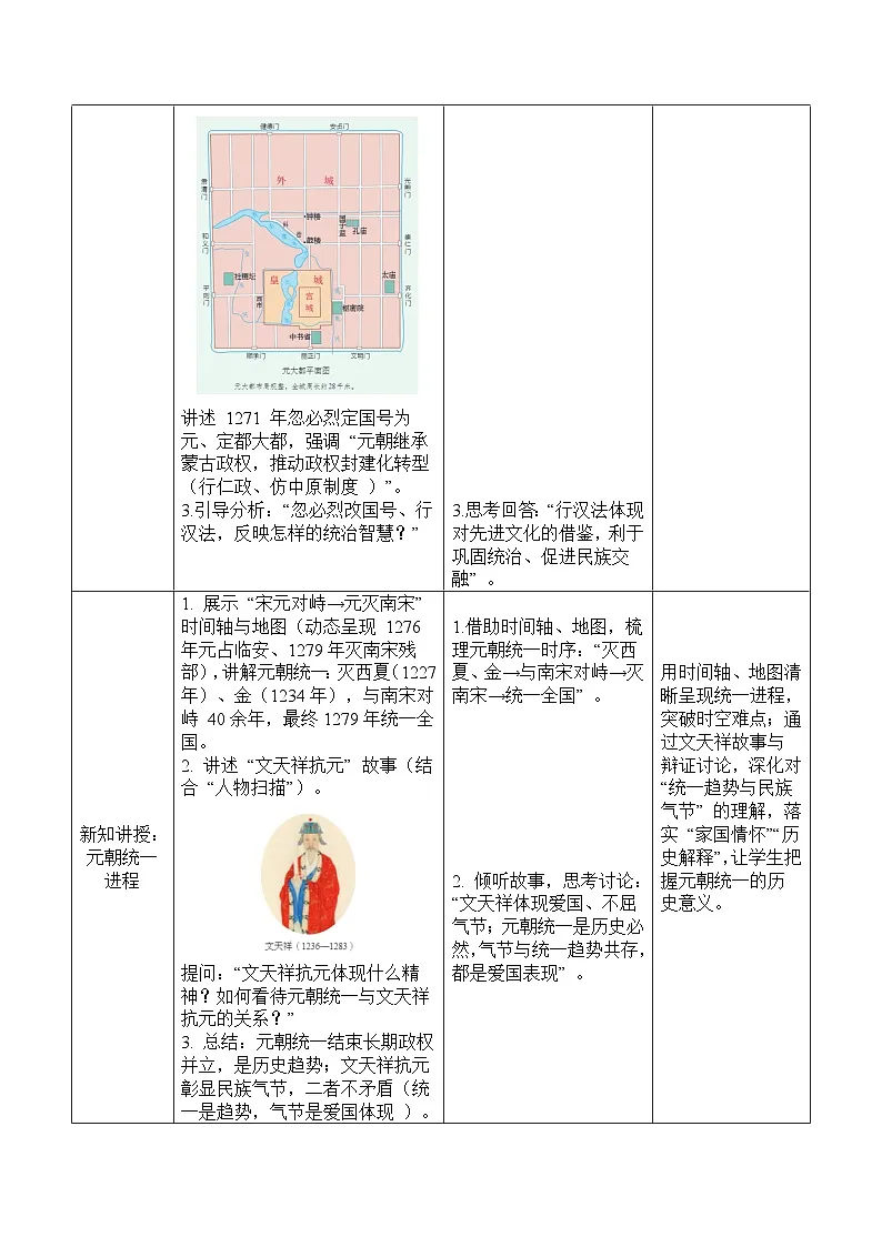 2.11元朝的建立与统一 教学设计表格式--2025--2026学年七年级·下册《历史》(统编版)第3页