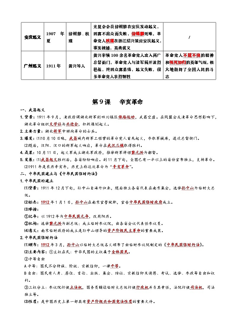 2025年秋新教材八上《历史》第三单元必背知识练习(背诵版+默写版)第2页