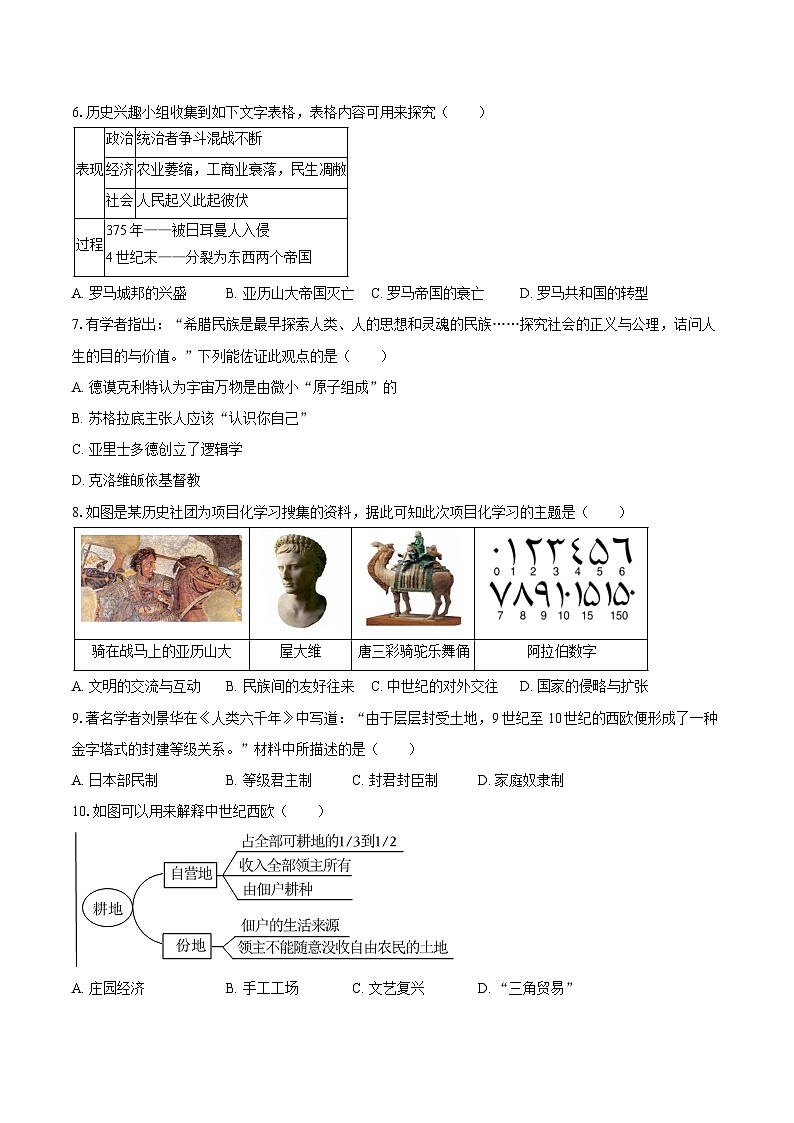 2025-2026学年山东省济宁市鱼台县九年级(上)期中历史试卷(含答案)第2页