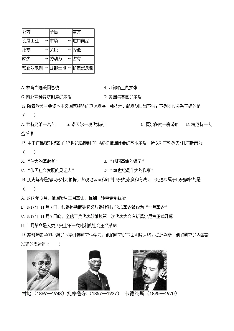 2025-2026学年黑龙江省哈尔滨市香坊区九年级(上)期末历史试卷-自定义类型第3页