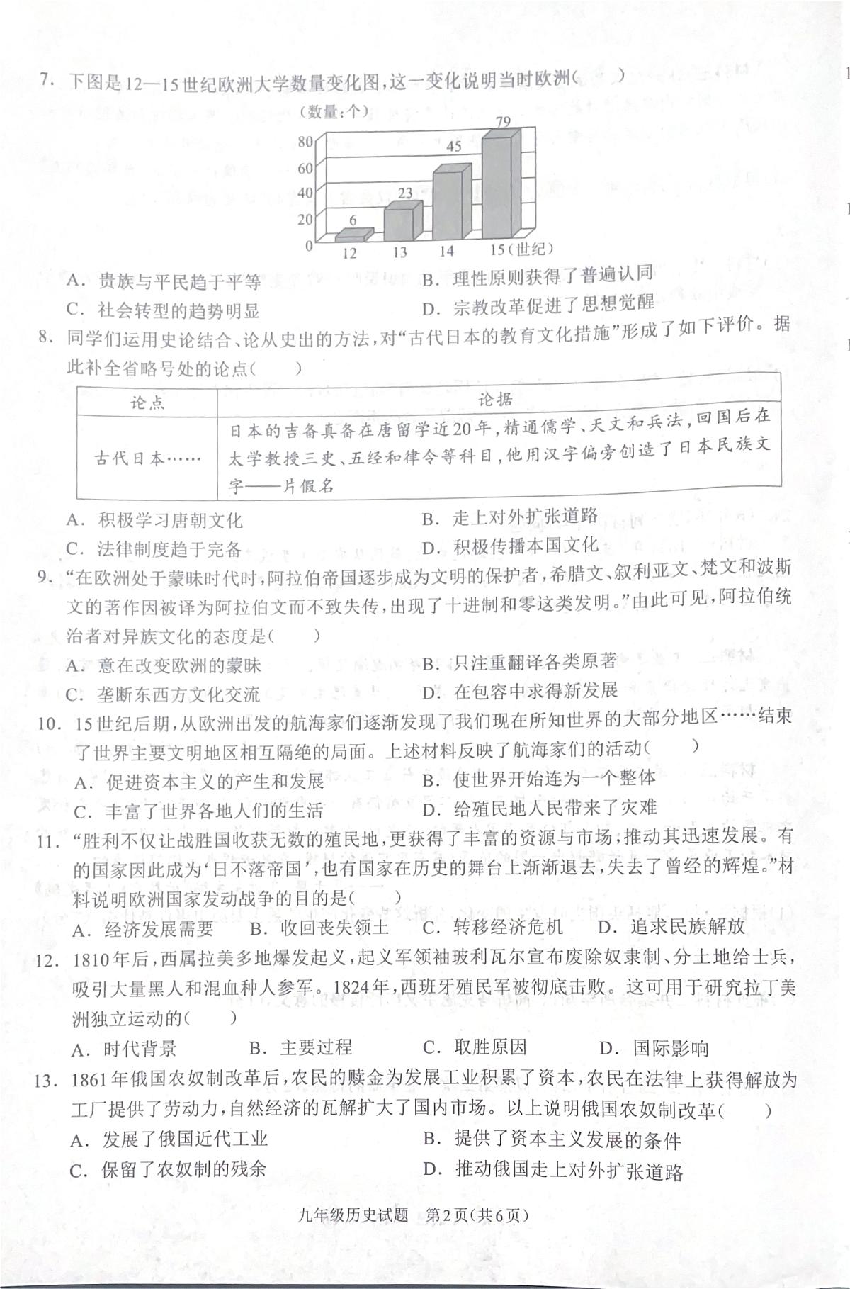 河南省周口市2025-2026学年上学期九年级期末质量检测历史试题第2页