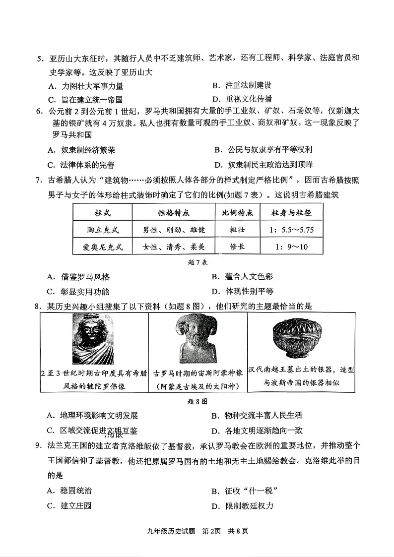 广州市番禺区2025-2026学年九年级上学期期末测试历史试卷(学生版)第2页