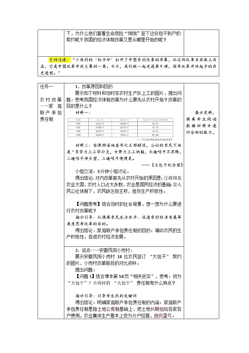 2026年统编版八年级历史下册 第9课 《改革开放的起步》【教学设计】第2页
