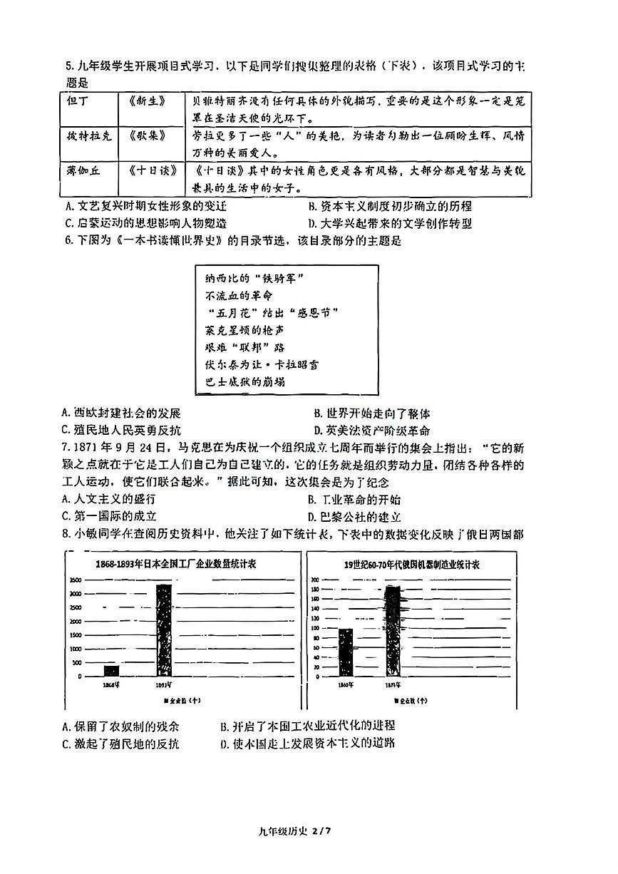 湖北省武汉市青山区2025-2026学年九年级上学期期末考历史试题第2页