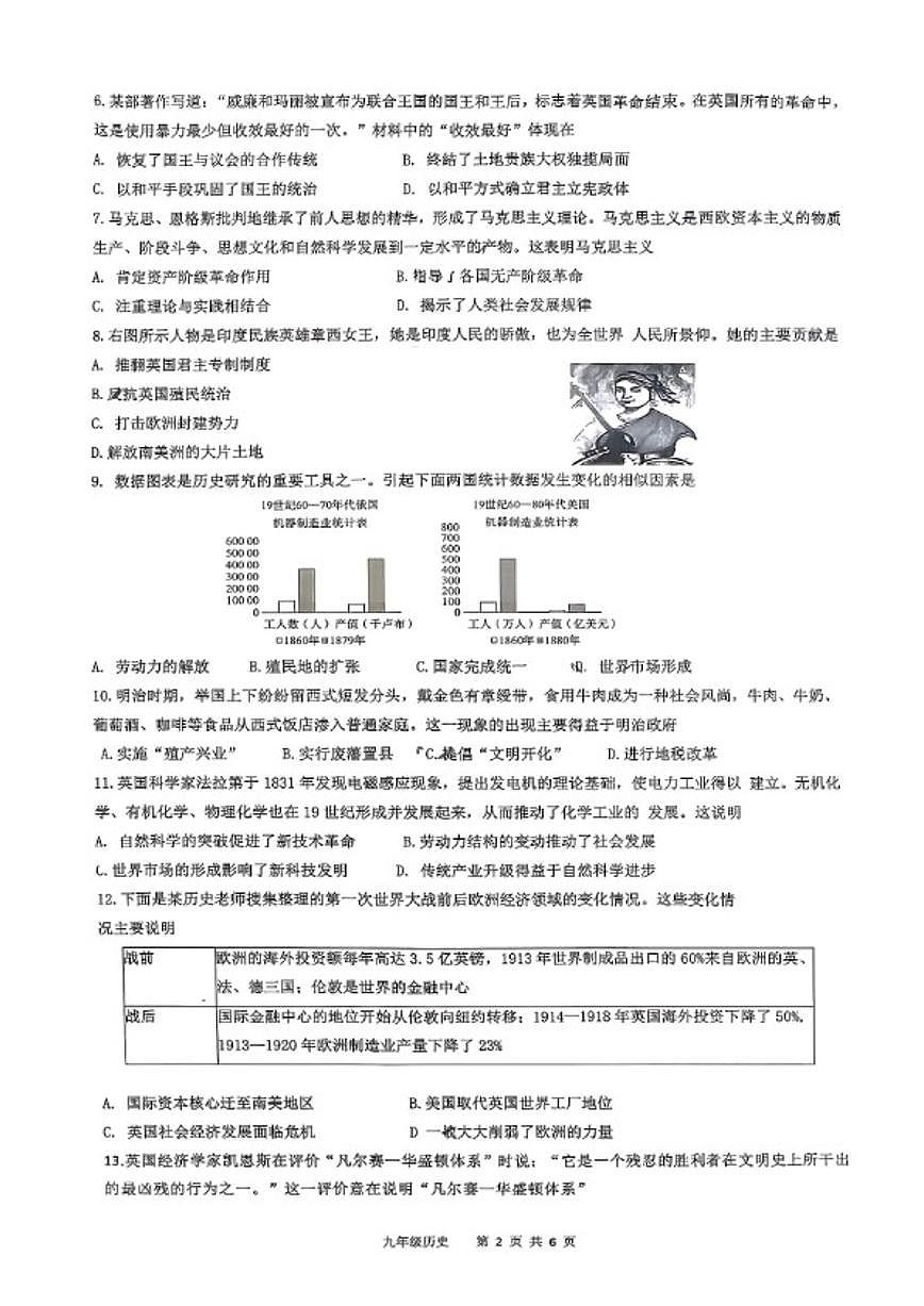 2025-2026学年山西省阳泉市度九年级第一学期期末质量监测历史(卷)试题(含答案)第2页