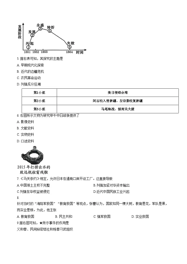 福建三明市尤溪县2025_2026学年八年级第一学期期末综合练习历史试题(文字版,含答案)第2页