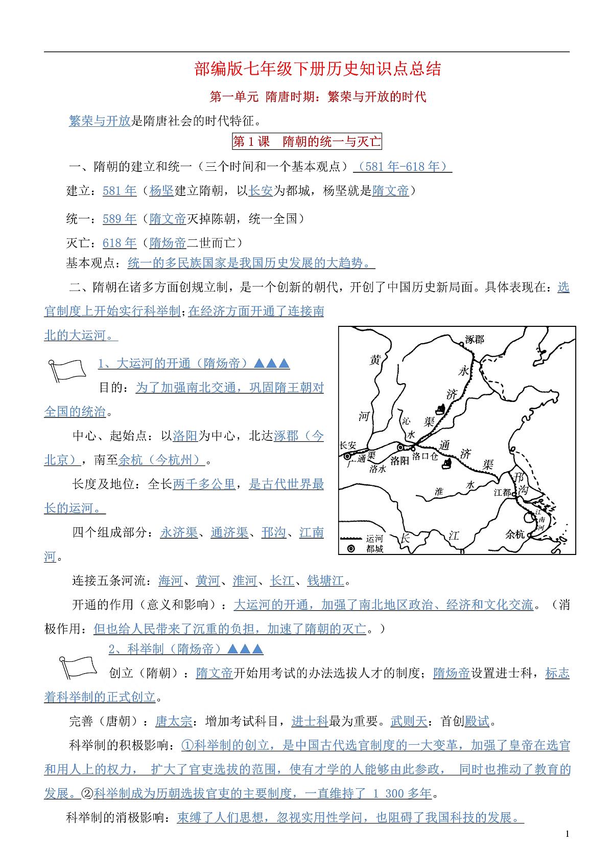 部编人教版七年级下册历史知识点总结第1页