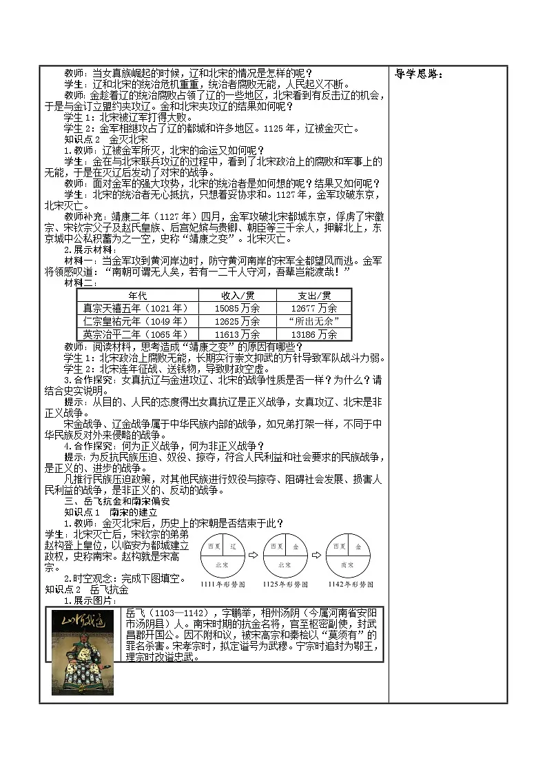 统编版2025年春季新版七年级下册历史 第10课 金与南宋对峙 教案第2页