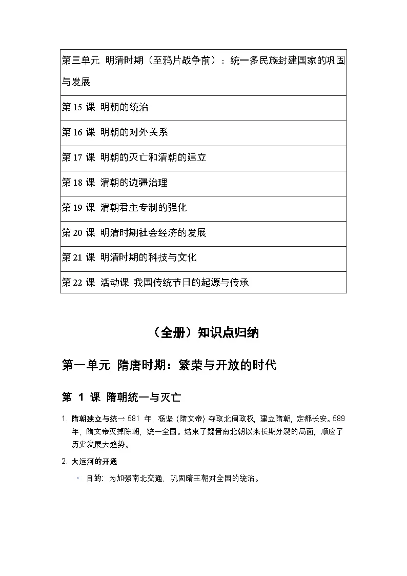 2025-2026学年人教版(2024)初中历史七年级下册(全册)知识点复习要点归纳第2页