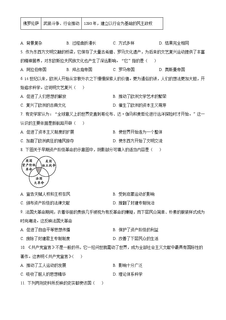 河南许昌市2025-2026学年九年级历史第一学期期末质量检测历史试题(试卷+解析)第2页
