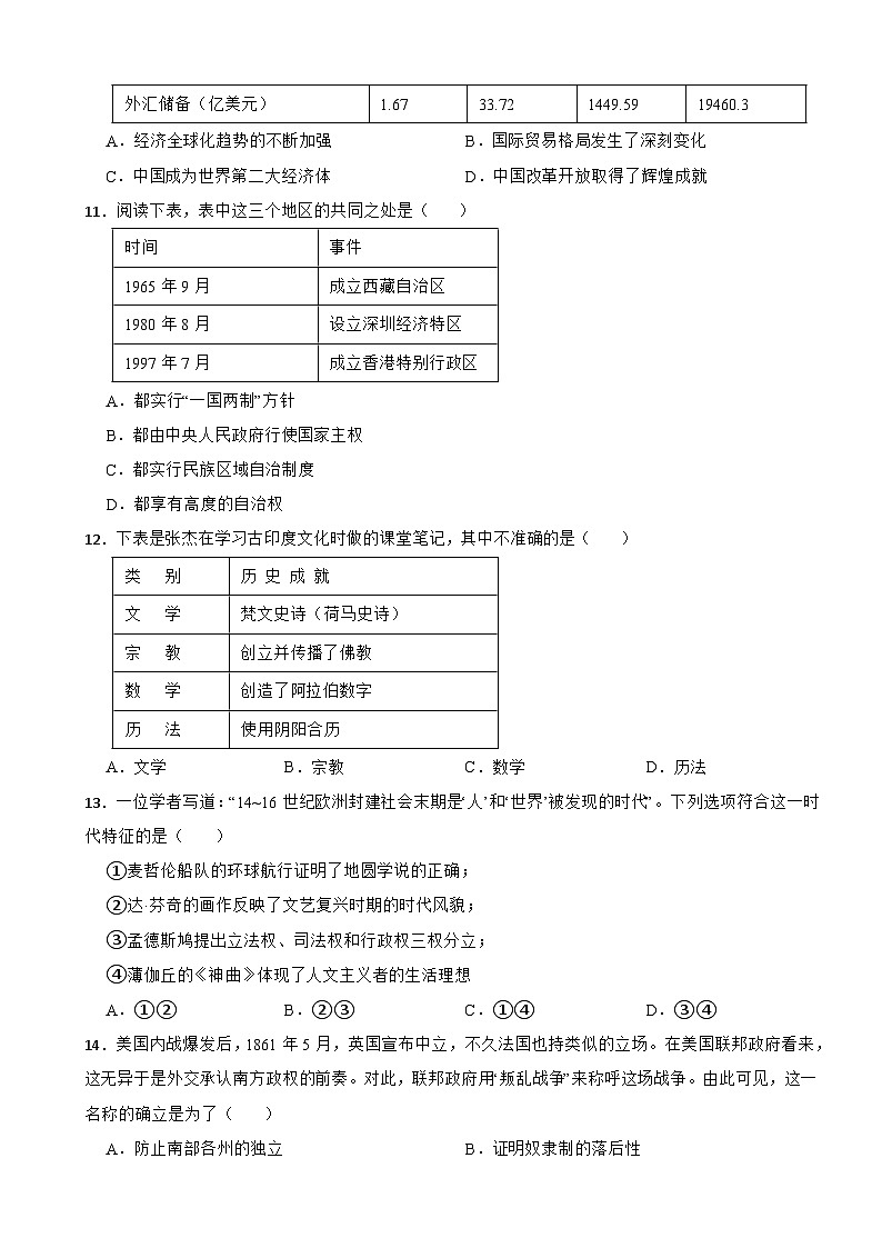 四川省广元市利州区2026年中考历史二模试卷附答案第3页