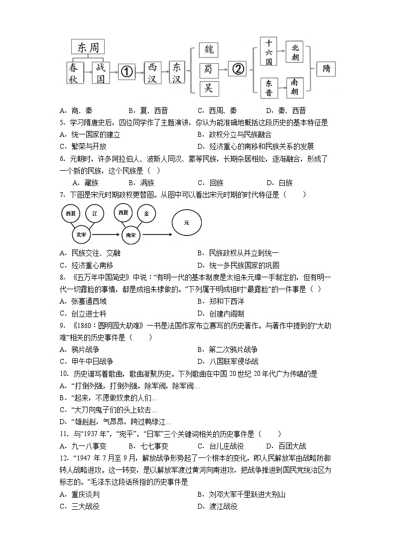 黑龙江省哈尔滨市萧红中学2025-2026学年九年级下学期开学学情自测历史试题第2页