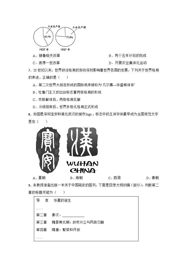 2026年江西省中考模拟历史自编试题含答案(十一)第2页