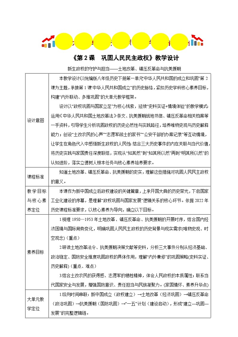 第2课 巩固人民民主政权 【表格式教学设计】-2025-2026学年统编版八年级历史下册第1页
