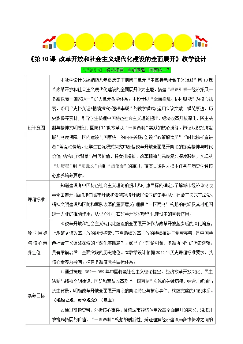 第10课 改革开放和社会主义现代化建设的全面展开【表格式教学设计】2025-2026学年统编版八年级历史下册2第1页