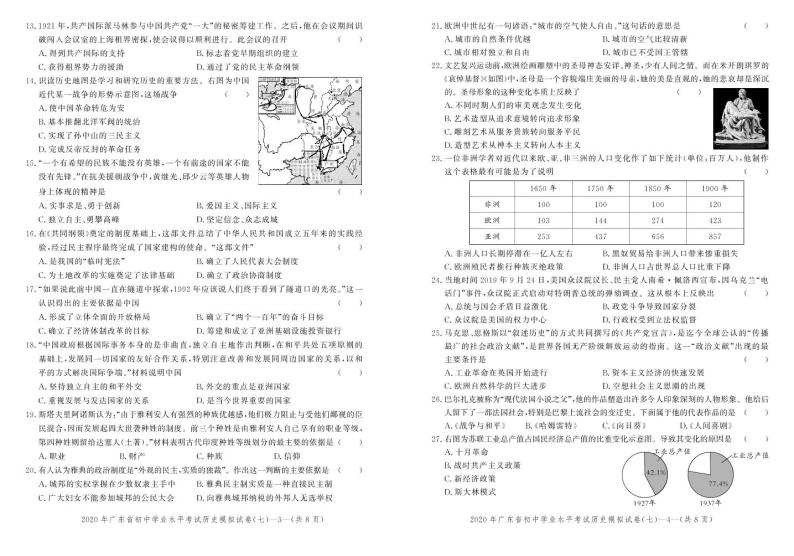 2020年广东省初中学业水平考试历史模拟卷(七) （试题+答题卡+答案）02