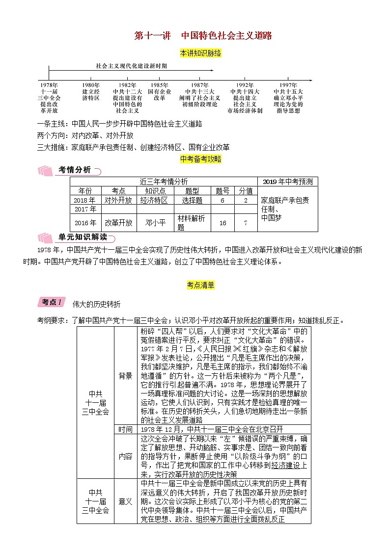 中考历史总复习 模块2中国现代史第11讲《中国特色社会主义道路》精讲试题(含答案)01