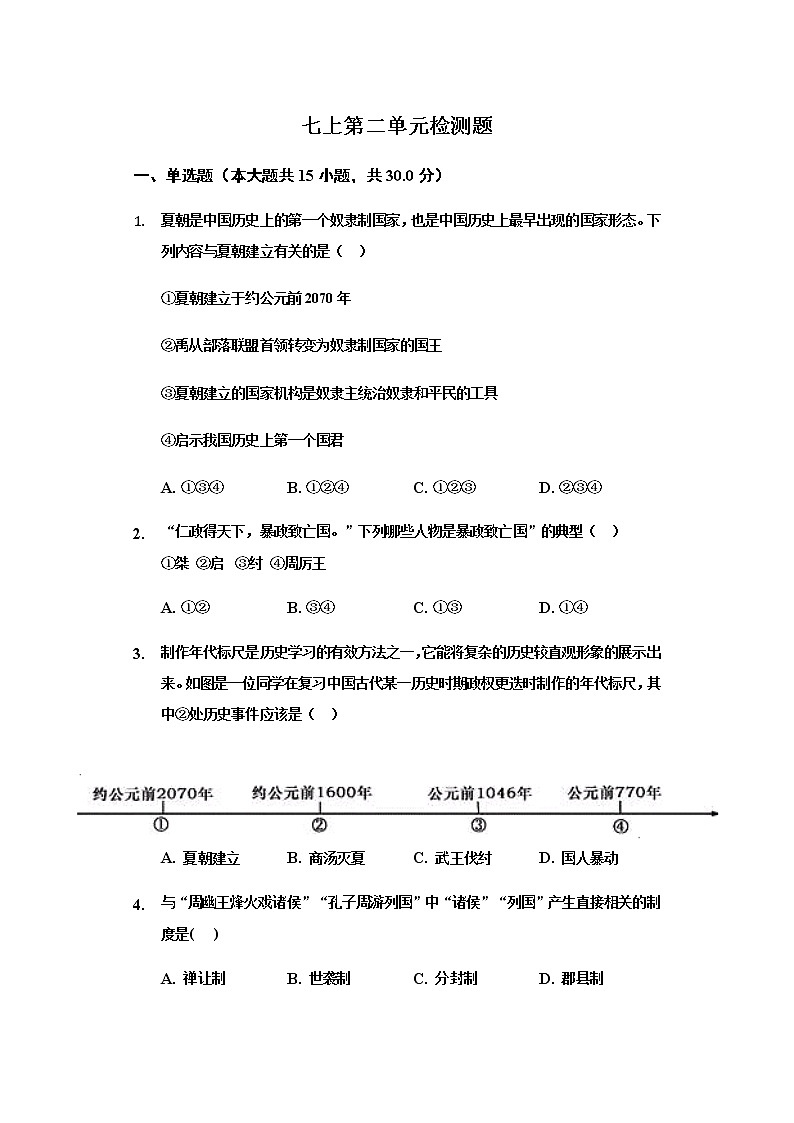 人教部编版七年级上册第二单元夏商周时期:早期国家与社会变革 检测题(含答案)01