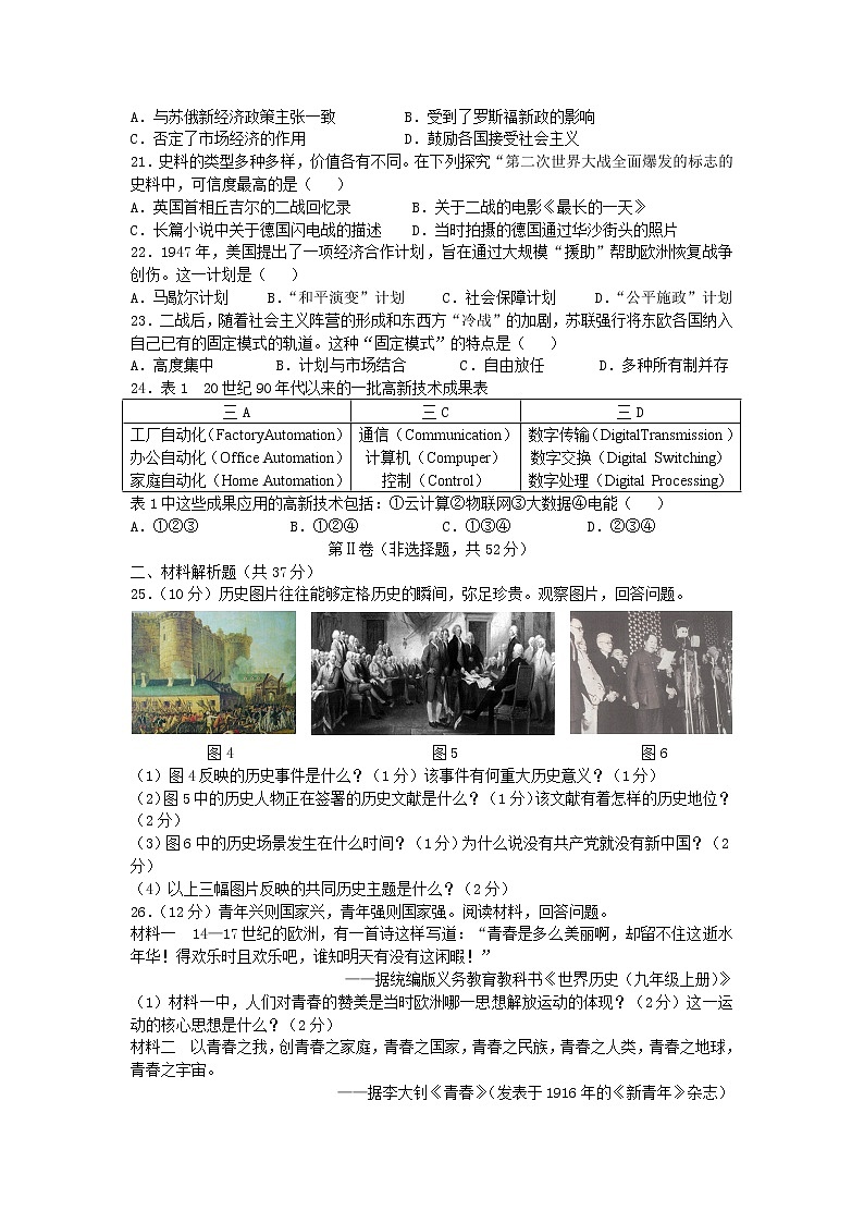 2019年四川省成都市毕业会考历史试题(word版,有答案)03