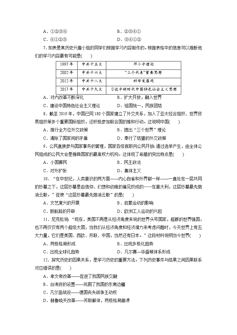 四川省泸州市2021年初中学业水平考试历史模拟卷(三)(word版 含答案)02