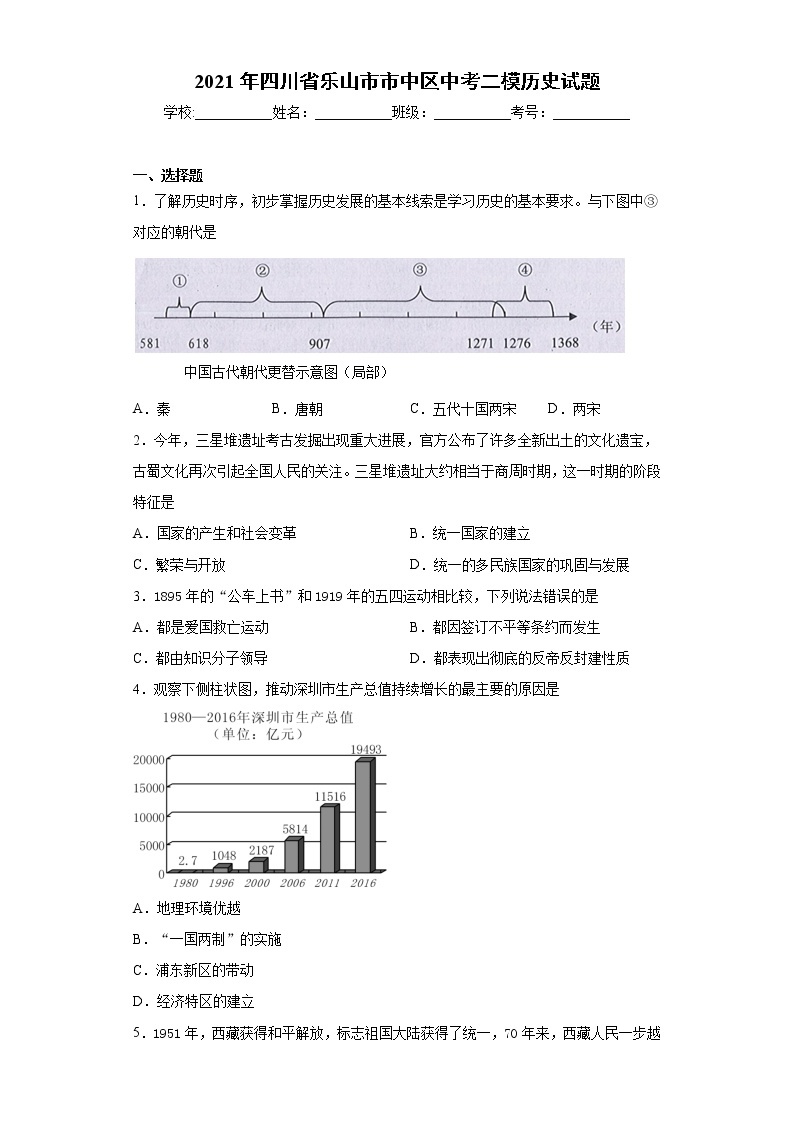 2021年四川省乐山市市中区中考二模历史试题（word版 含答案）01