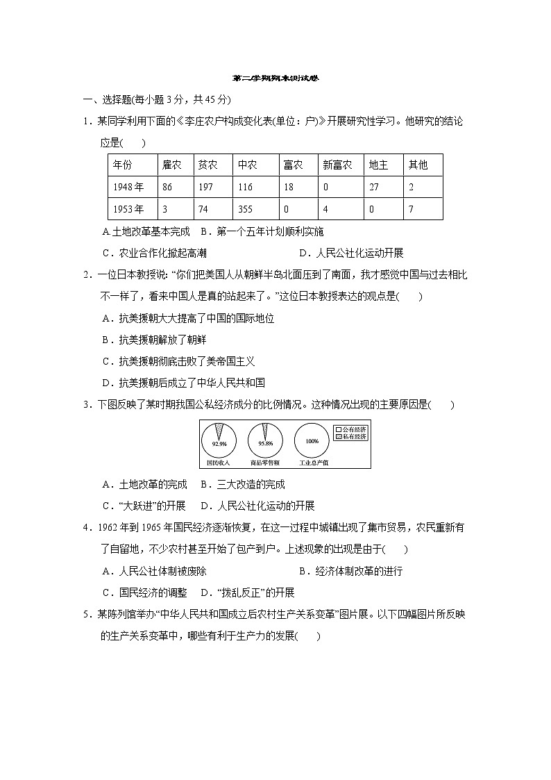 下学期期末测试卷 -2020-2021学年部编版历史八年级下册(word版 含答案)01