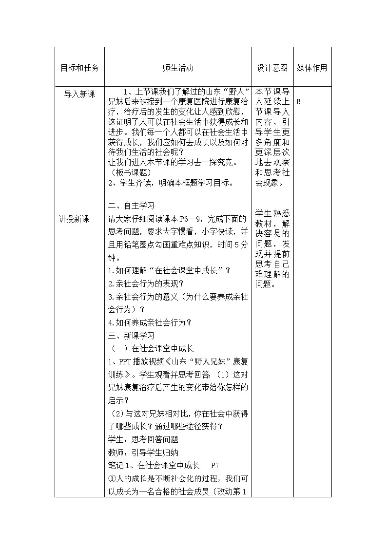 1.2在社会中成长 教案-人教部编版八年级道德与法治上册教案02